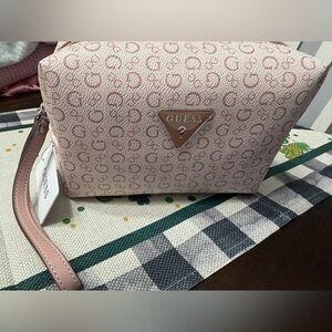 GUESS Blush Pink Monogram Cosmetic Bag